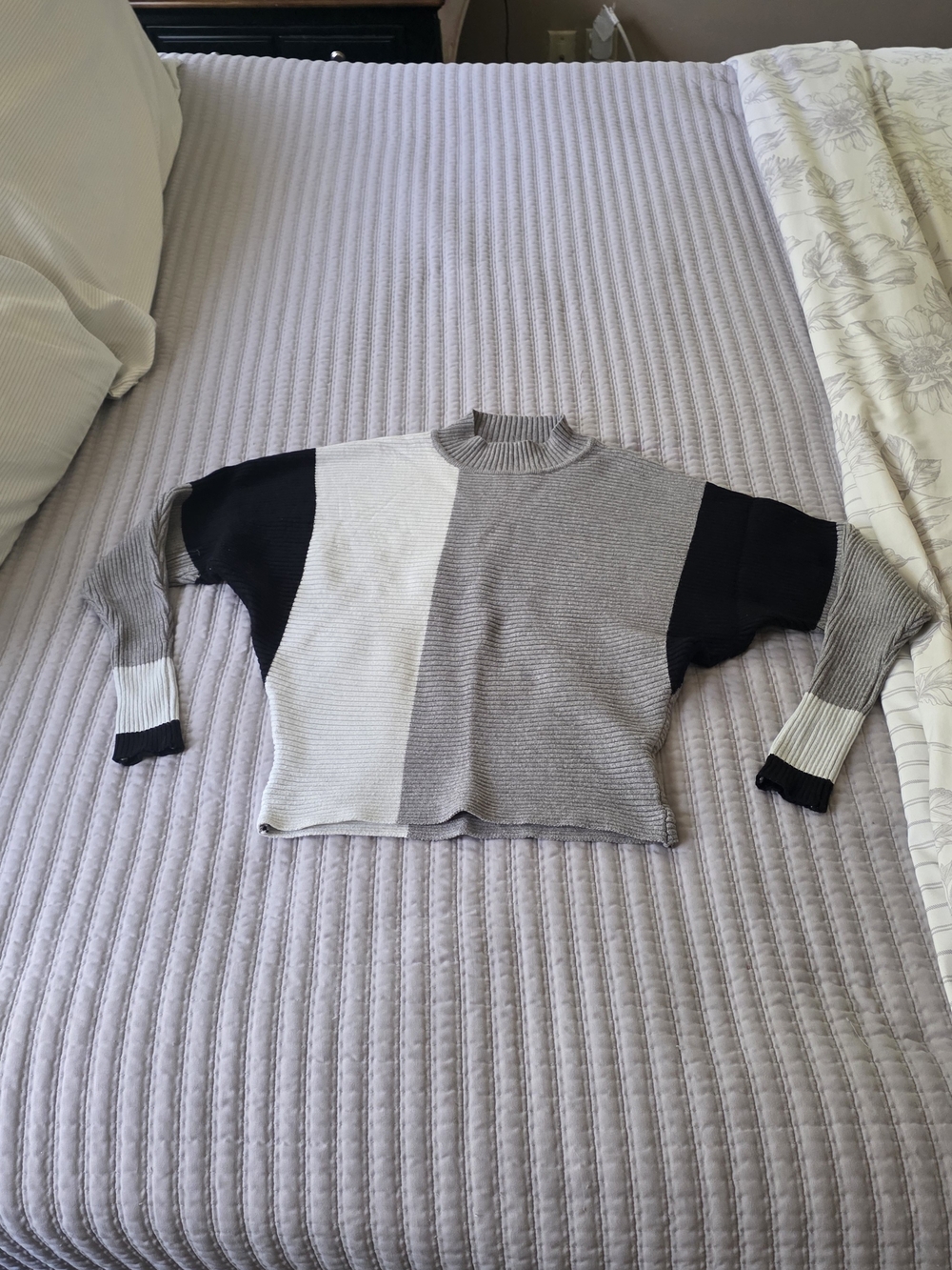 Belldini Colorblock Cowlneck Sweater in Gray, Black, Cream